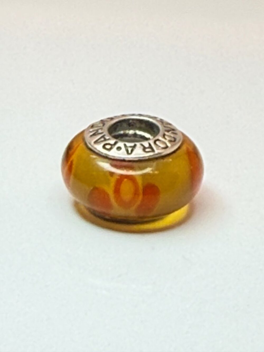 Retired Pandora Tropical Flower Yellow Orange Murano Glass Charm 925 ALE